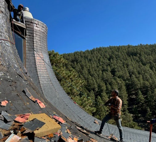 steep slope residential roof job by Boulder Roofing